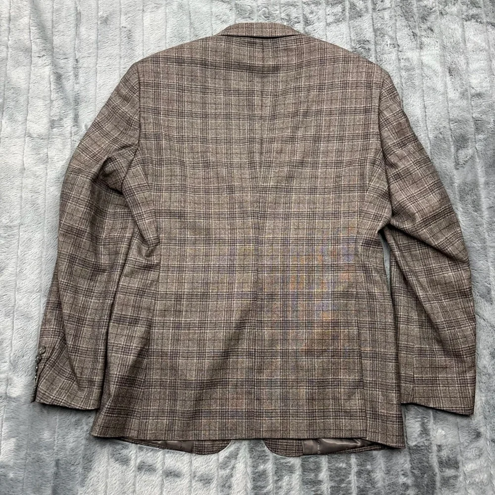 Calvin Klein Mens 42R Brown Plaid 100% Wool Natural Stretch Blazer Sport Coat